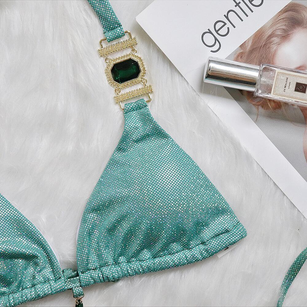 Bộ Đồ Bơi Bikini Hai Dây Cổ Chữ V Đính Đá Lấp Lánh Quyến Rũ Cho Nữ