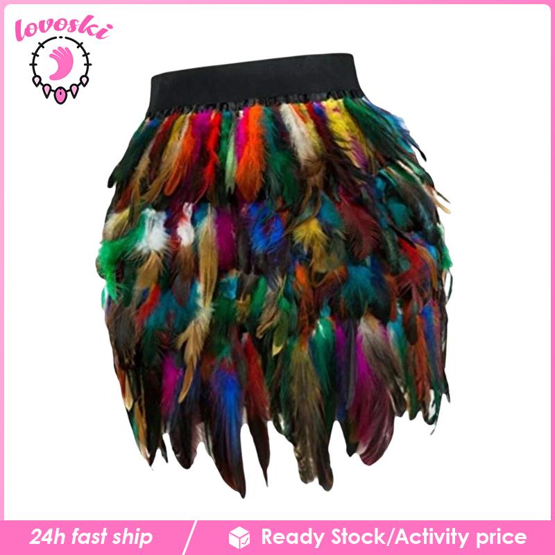 Chân Váy Mini Lưng Vừa Phối Lông Vũ Phong Cách Halloween Cho Nữ