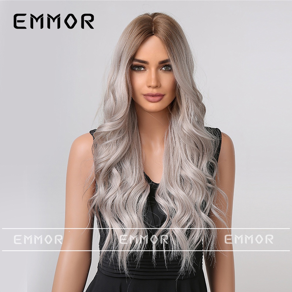 Hàng Mới Về Mới Bộ Tóc Giả Dài Xoăn Gợn Sóng Màu Xám Trắng Thời Trang Dành Cho Nữ