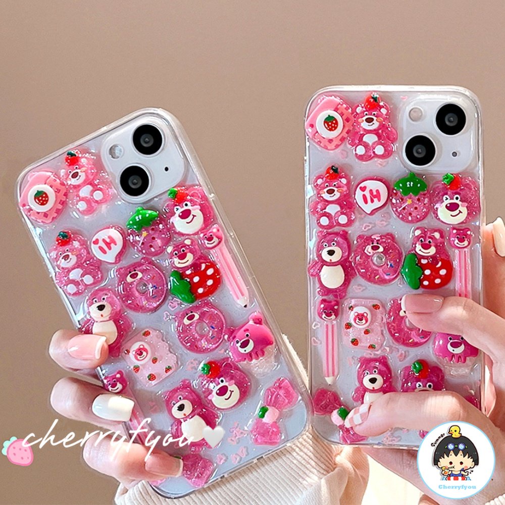 Ốp Điện Thoại TPU Mềm Hình Gấu / Dâu Tây 3D Lấp Lánh Chống Rơi / Trượt Cho IPhone 11 12 13 14 Pro Max