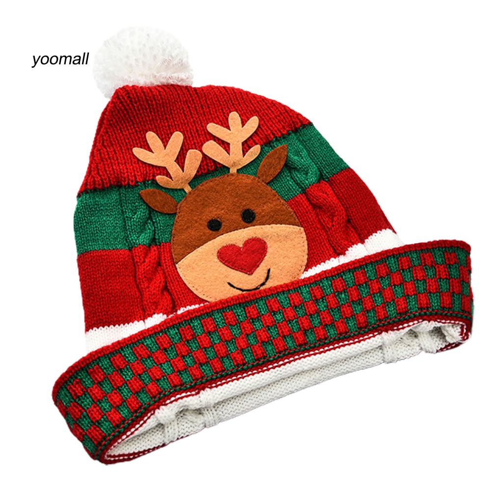 Mũ Beanie Dệt Kim Đính Banh Lông Chủ Đề Giáng Sinh Cho Người Lớn Và Trẻ Em
