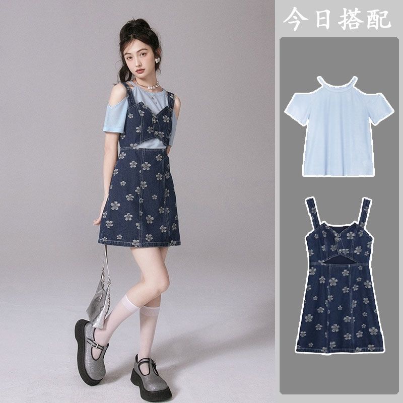 Set Đầm Yếm Denim Thời Trang Hè 2023 Phong Cách Mới Cho Nữ