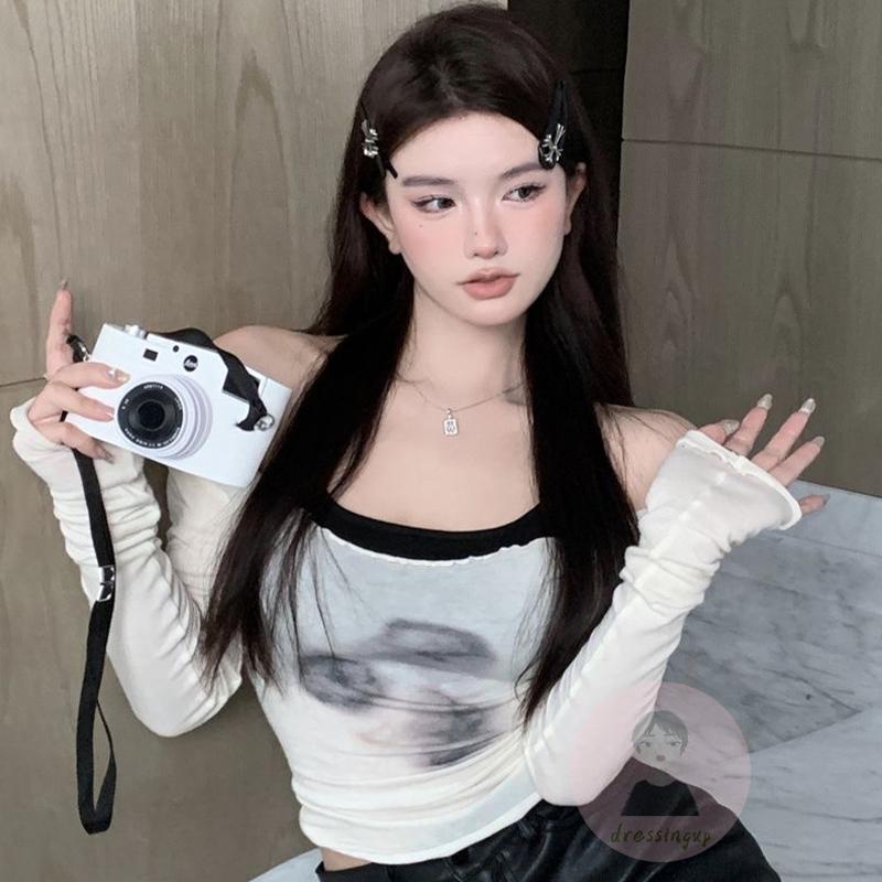 Áo Thun Nữ Dài Tay Cổ Yếm Hở Lưng Màu Sắc Nhuộm Độc Đáo