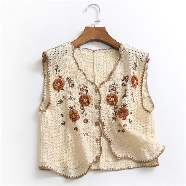 Áo Sweater Dệt Kim Sát Nách Thêu Họa Tiết Dân Tộc 2 Màu Tùy Chọn