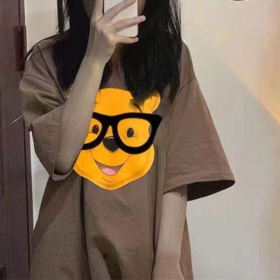 COZOK Áo Thun Ngắn Tay Dáng Rộng In Hoạt Hình Kiểu Hàn Quốc Dễ Phối Đồ