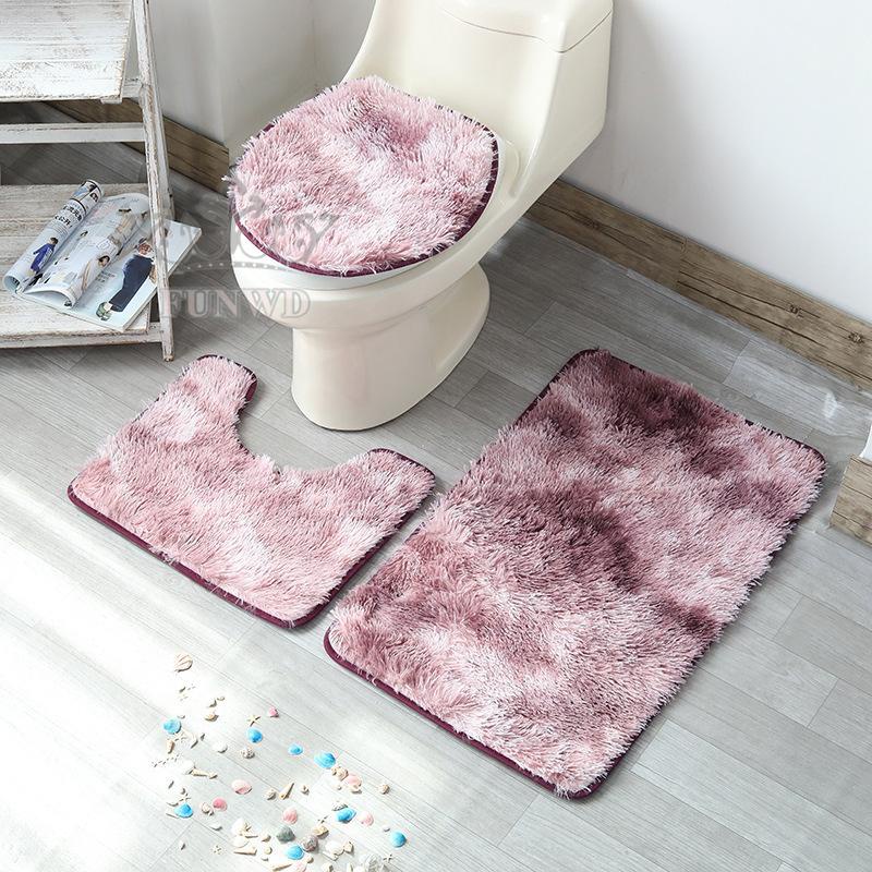 【FUNWD】3PCS  Bathroom Rugs Set Mat Contour with Toilet Lid Cover Solid Embroidery