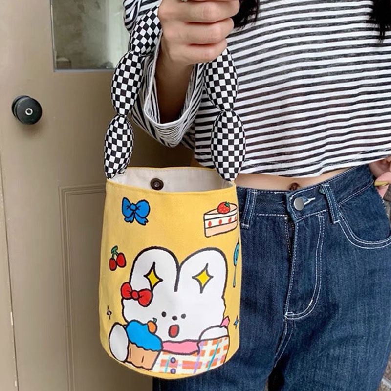 MISCHA Túi Vải canvas Sức Chứa Lớn Họa Tiết Hoạt Hình Dễ Thương Cho Nữ