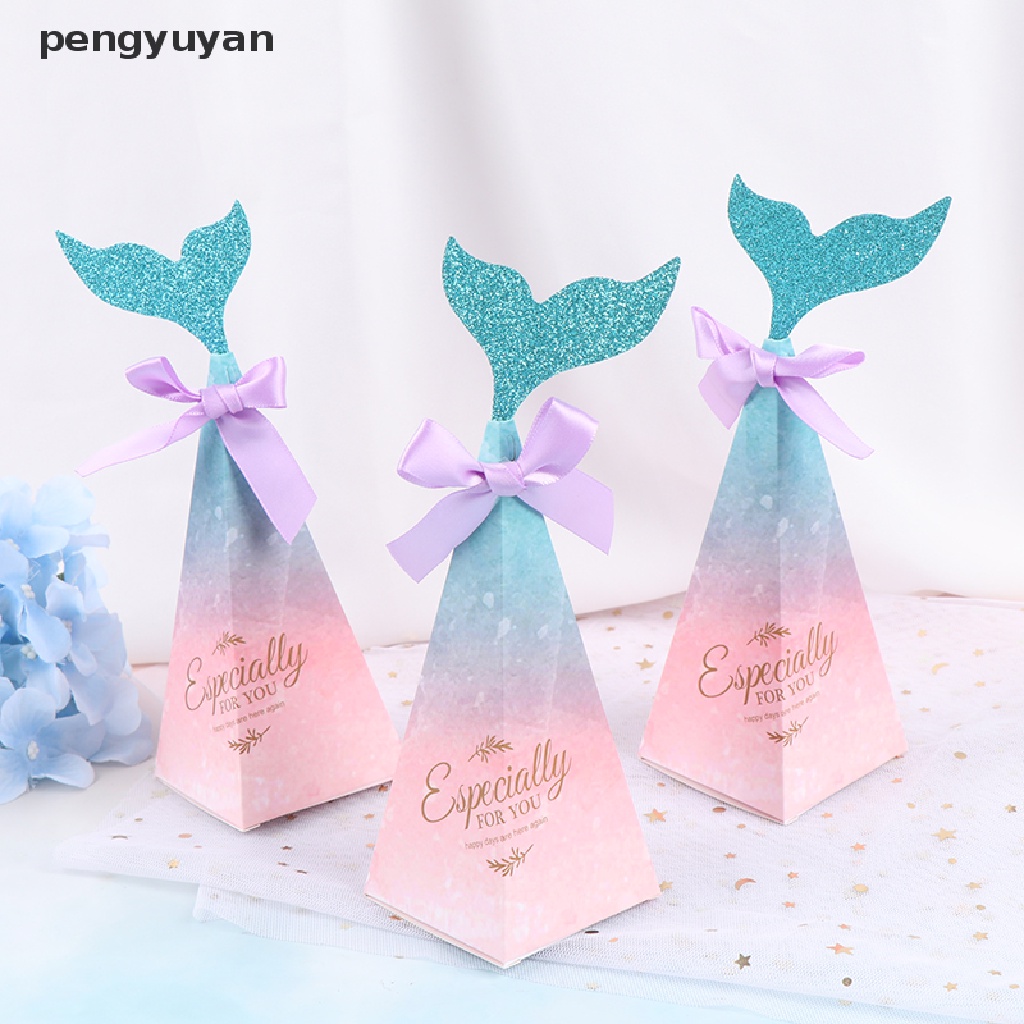 [pengyuyan] Set 10 Hộp Đựng Kẹo Hình Đuôi Cá Thắt Nơ Nhiều Màu Sắc Làm Quà Cưới [Mới]