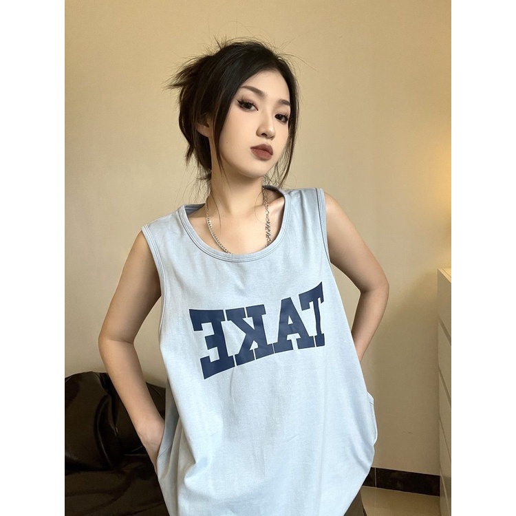 Jiashucheng Áo Thun Ba Lỗ Dáng Rộng In Chữ Phong Cách Hip Hop Mỹ Thời Trang Mùa Hè Cá Tính