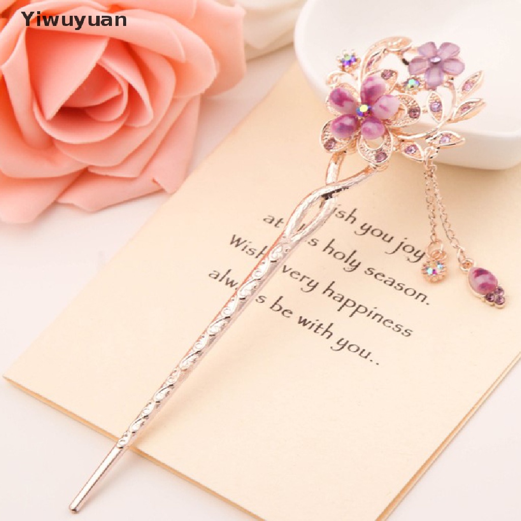 < Yiwuyuan > Trâm Cài Tóc Đính Đá Kim Cương Giả Tua Rua Hình Hoa Cho Nữ Giảm Giá