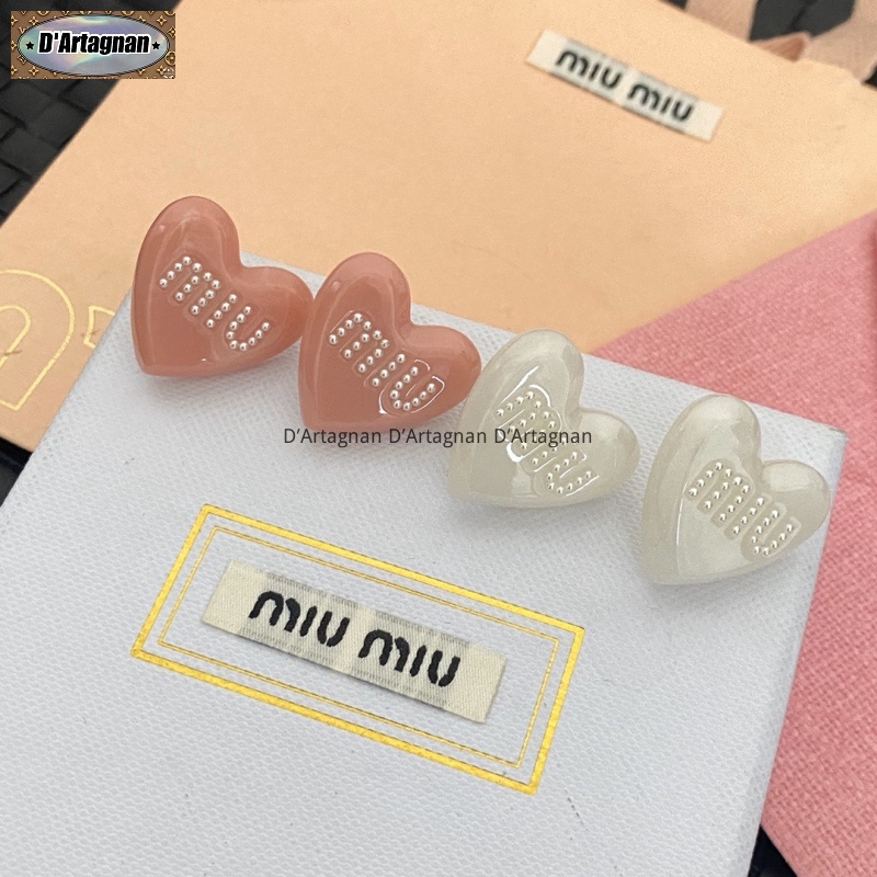 'Boutique Spot'MIUMIU Màu hồng trắng Acrylic Pearl Letter Logo Earrings (2.5x2.7) Đồng mạ vàng với thép in chất lượng cao Hàn Quốc 2023 Mới tái tạo thanh lịch Vintage Thời trang không phai 925 kim bạc cho phụ nữ