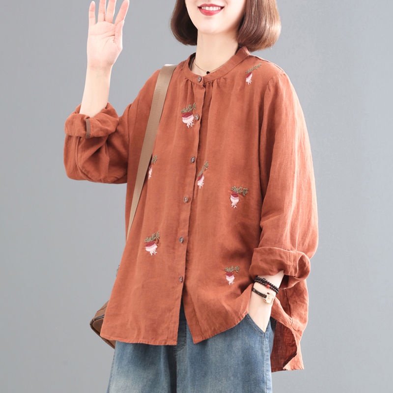 Áo Sơ Mi Cotton Lanh Thêu Họa Tiết Thời Trang Xuân Thu Hàn Quốc Mới 2023