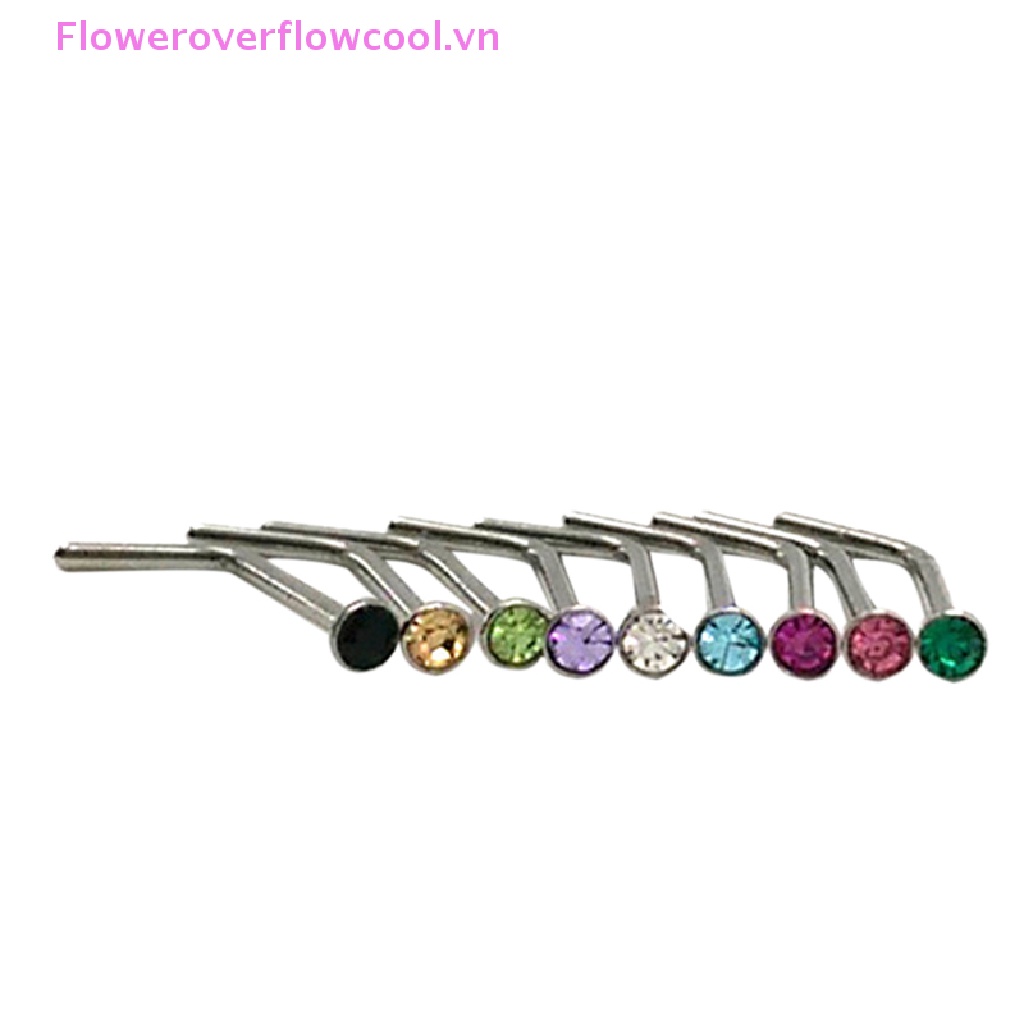 Set 10 Khuyên Mũi Thép Không Gỉ Đính Đá Cá Tính