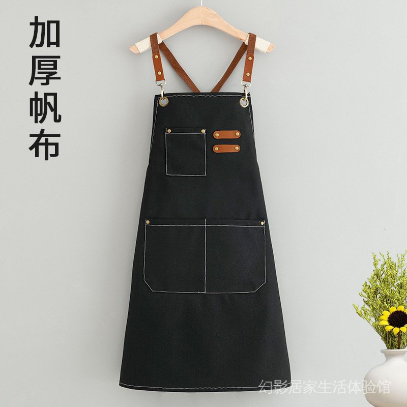 Thick canvas wear-resistant waisted apron oil-proof household kitchen men's printed catering milk tea coffee shop work clothes women YEM3