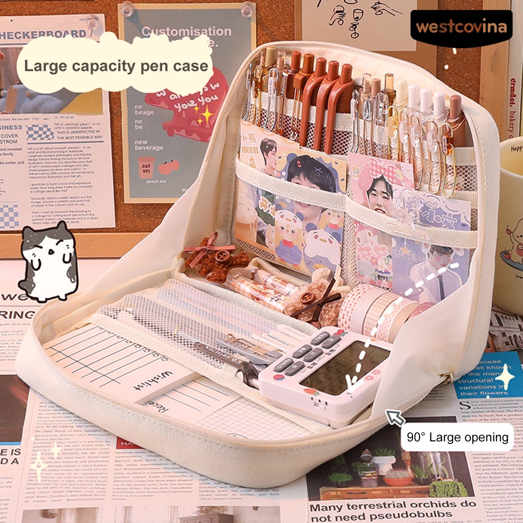 [COD]♪Túi Đựng Bút Chống Bụi Sức Chứa Lớn 90 Độ Có Khóa Kéo Tiện Dụng