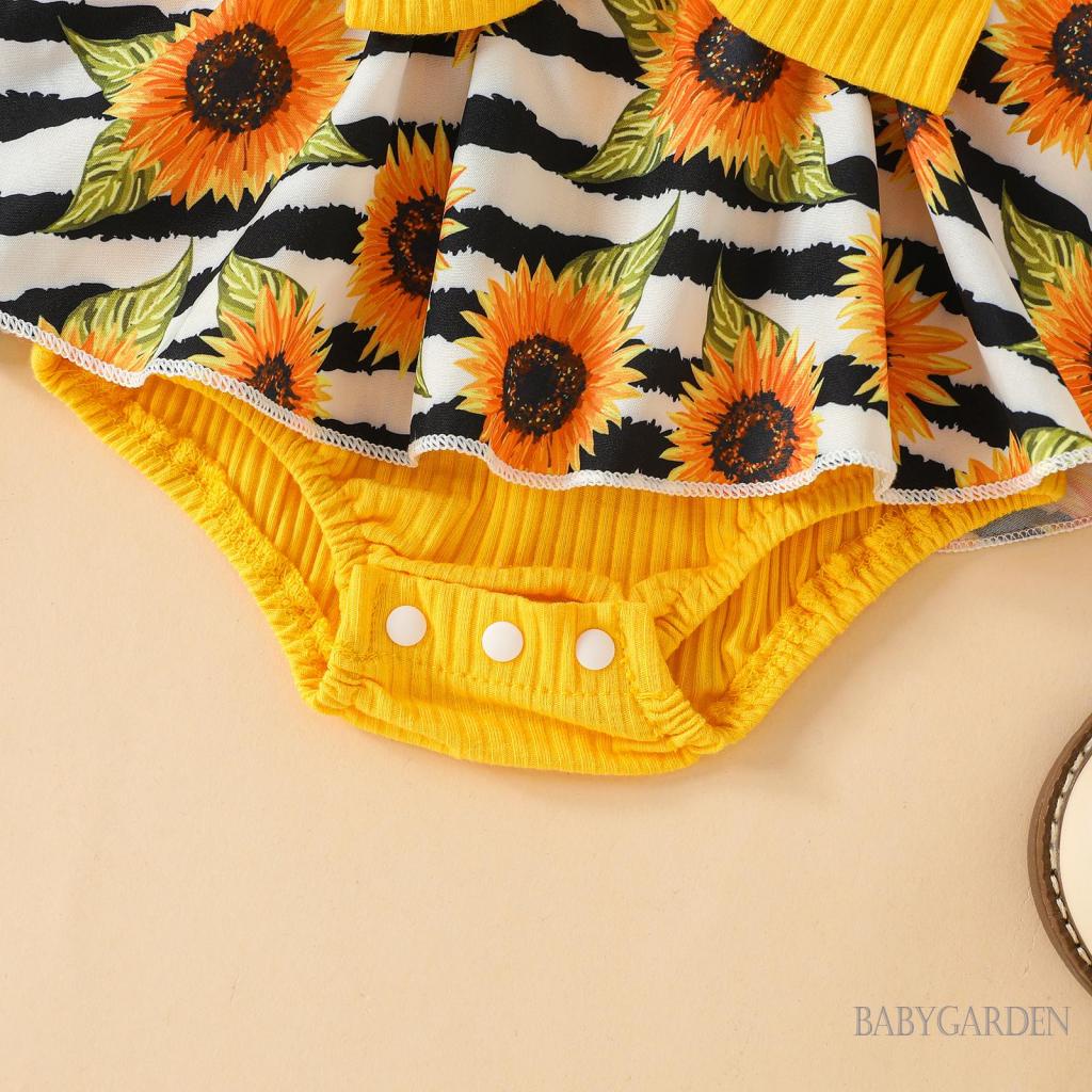 Áo Liền Quần Tay Cánh Tiên Dáng Chữ A In Họa Tiết Hoa + Băng Đô Cài Tóc Xinh Xắn Cho Bé Gái 0-1