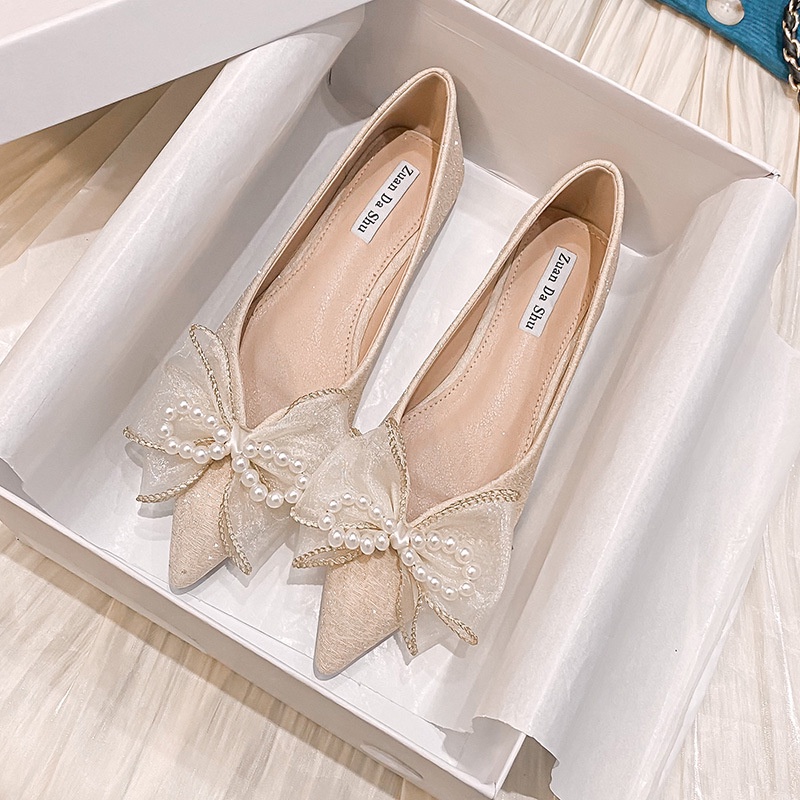 Giày Búp Bê Mũi Nhọn Đính Nơ Size Lớn 41-43