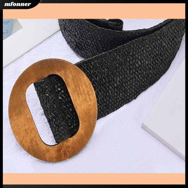 Thắt Lưng Bện Dây Khóa Gỗ Tròn Co Giãn Thời Trang Cho Nữ