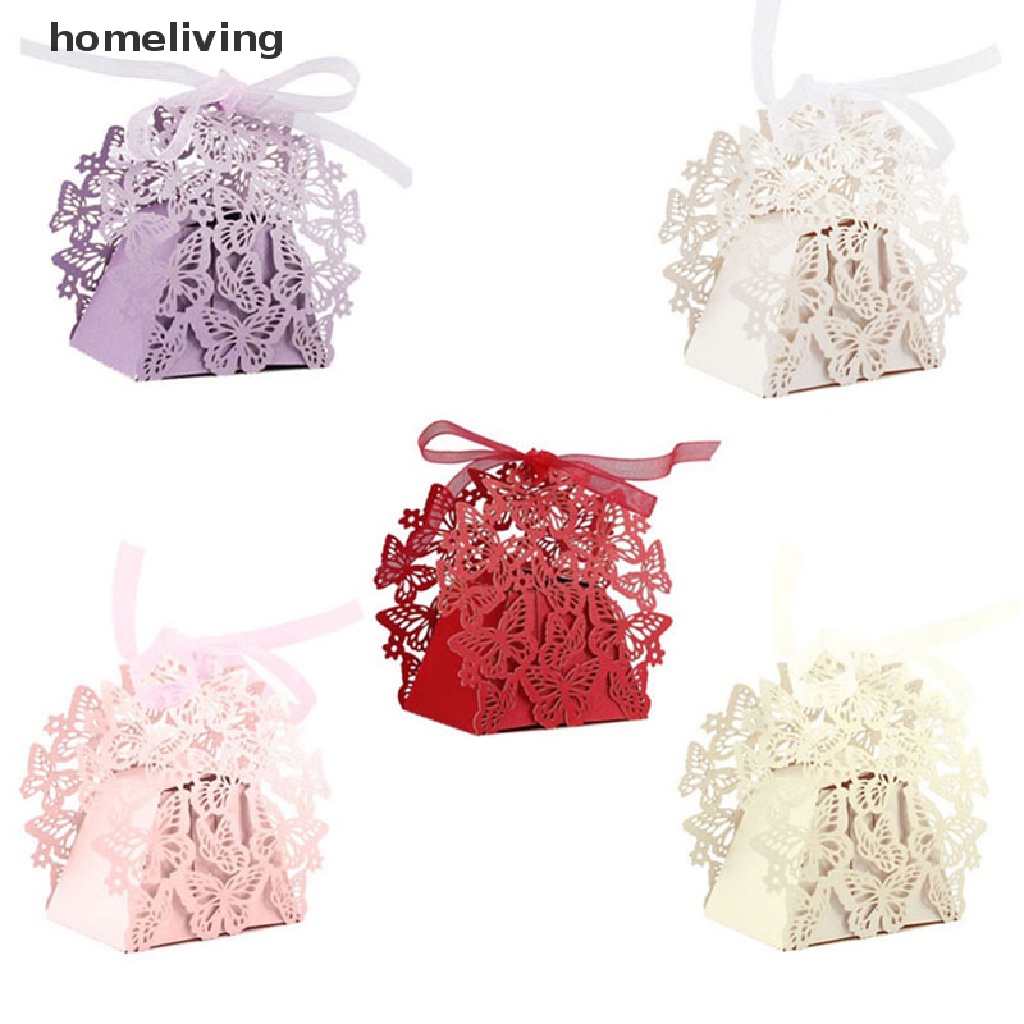 Set 10 / 50 / 100 Hộp Giấy Đựng Kẹo Thắt Nơ Ruy Băng