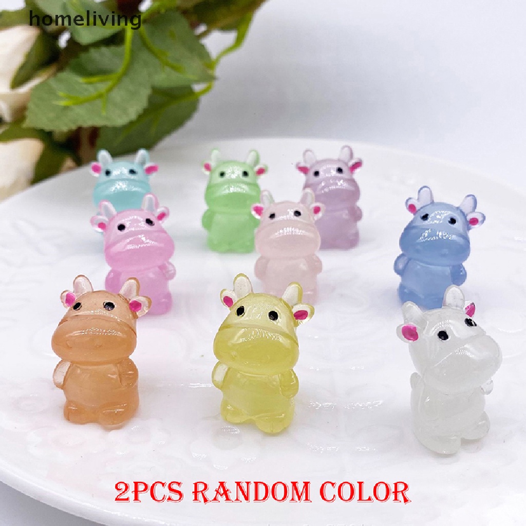 Set 2 Đồ trang trí Bò Sữa Trấu Hoạt Hình Trung Hoa Dạ Quang Trang Trí Tiểu Cảnh