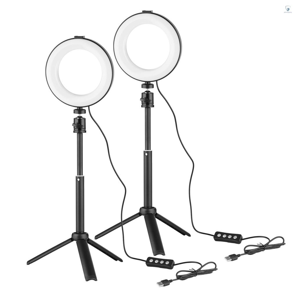 Vòng Đèn LED Andoer 6 Inch 2 * 3200K-6500K Có Thể Điều Chỉnh Độ Sáng + 2 * Tripod Để Bàn + 2 * Đầu Bi Kim Loại Hỗ Trợ Giảng Dạy Trực Tuyến