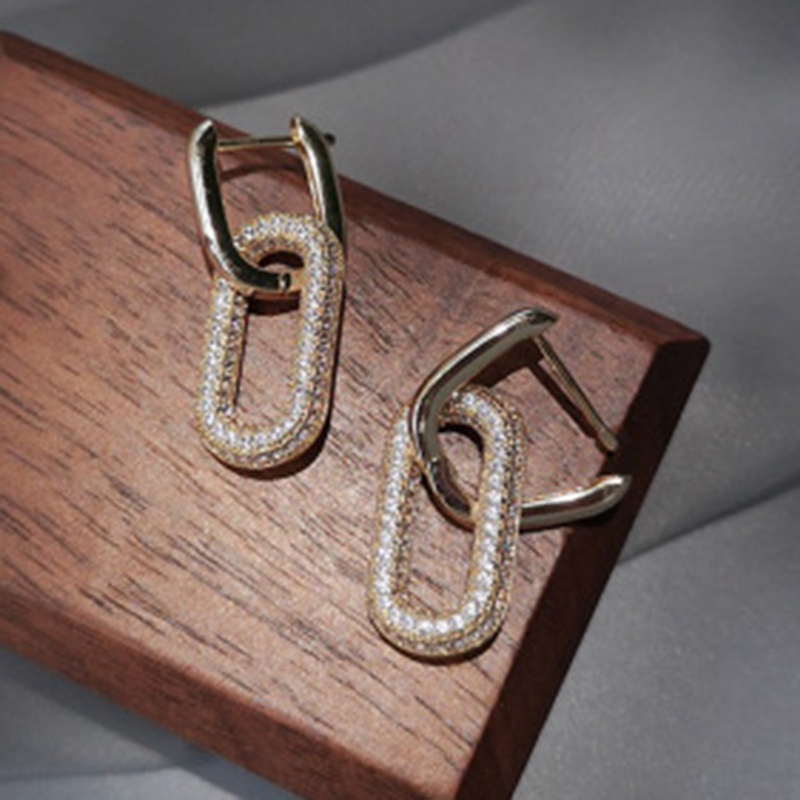 1 Đôi Bông Tai Hình Chữ Nhật Đính Đá Thời Trang