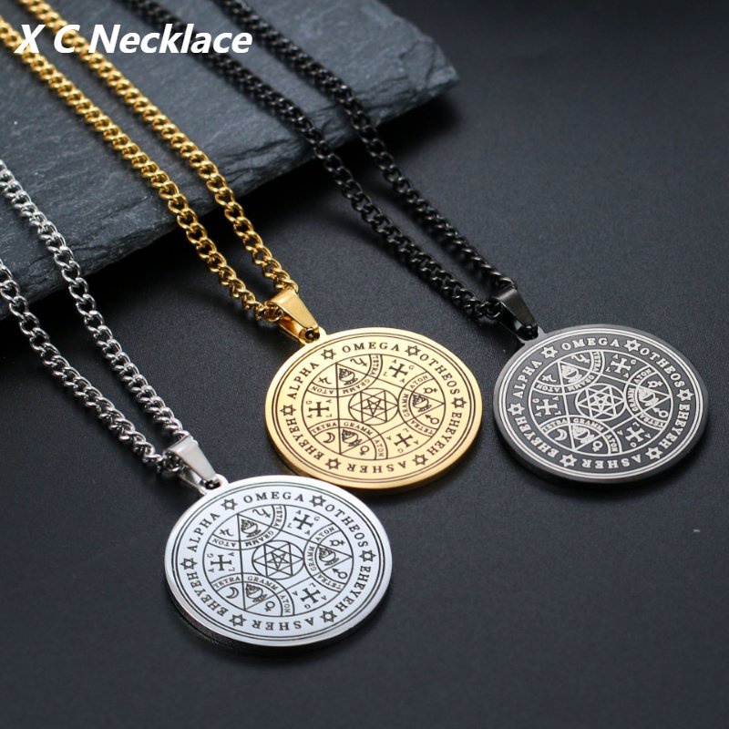Vòng cổ Thép Titan Mặt Ngôi Sao Lục Giác Ma Thuật Màu Vàng & Bạc Phong Cách Punk Hip Hop Punk Cổ Điển Làm Quà Tặng Lễ Tình Nhân Cho Nam Và Nữ