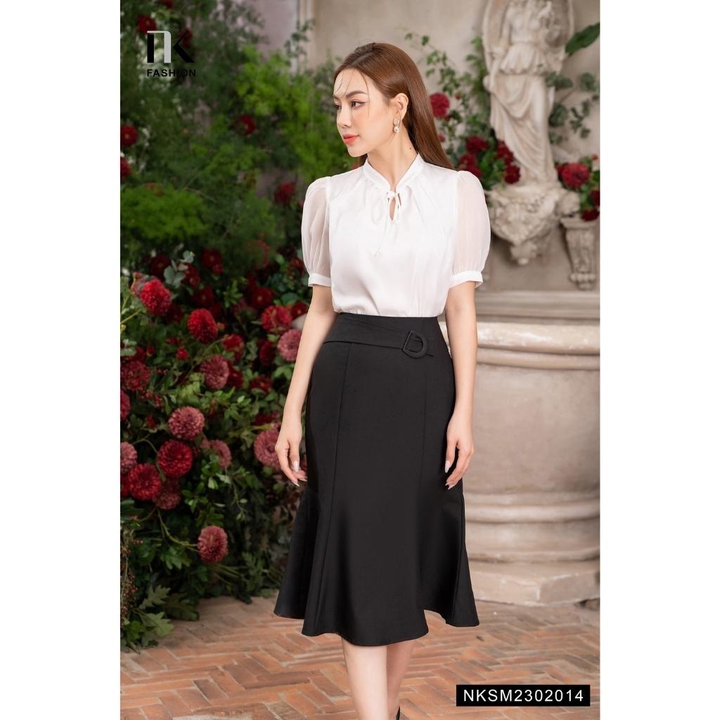 Áo Sơ Mi Tơ Ngắn Tay UK FASHION Thiết Kế Cổ Xếp Điệu Đà Chất Vải Nhập Hàn Không Nhăn Xù NKSM2302014