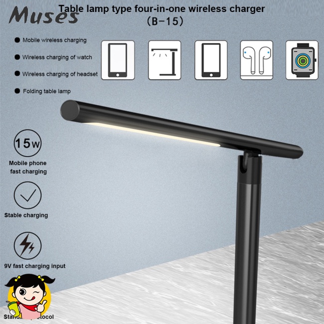 Đế Sạc Nhanh Không Dây Qi 4 Trong 1 15w Có Đèn Led Cho Điện Thoại Đồng Hồ