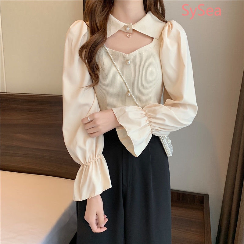 Áo Dệt Kim Tay Phồng Thời Trang Hàn Quốc Dành Cho Nữ