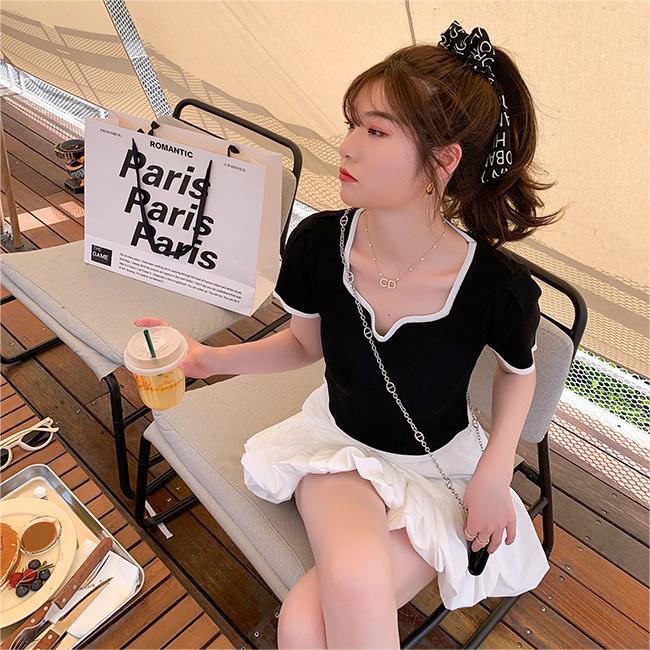 Áo Thun Tay Ngắn Cổ Vuông Thời Trang Cho Nữ