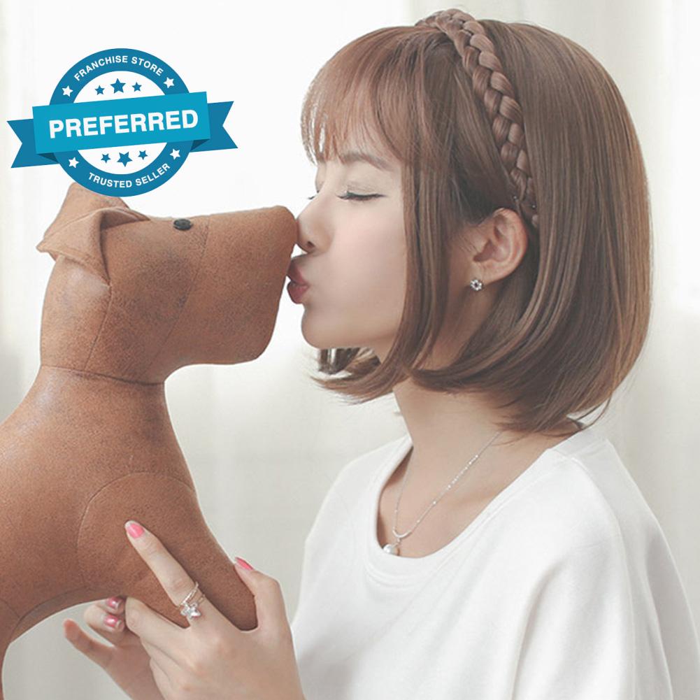 Tóc Mái Giả Kẹp Dài Màu Đen / Nâu Tự Nhiên Bằng Sợi Tổng Hợp Qi R2Q7