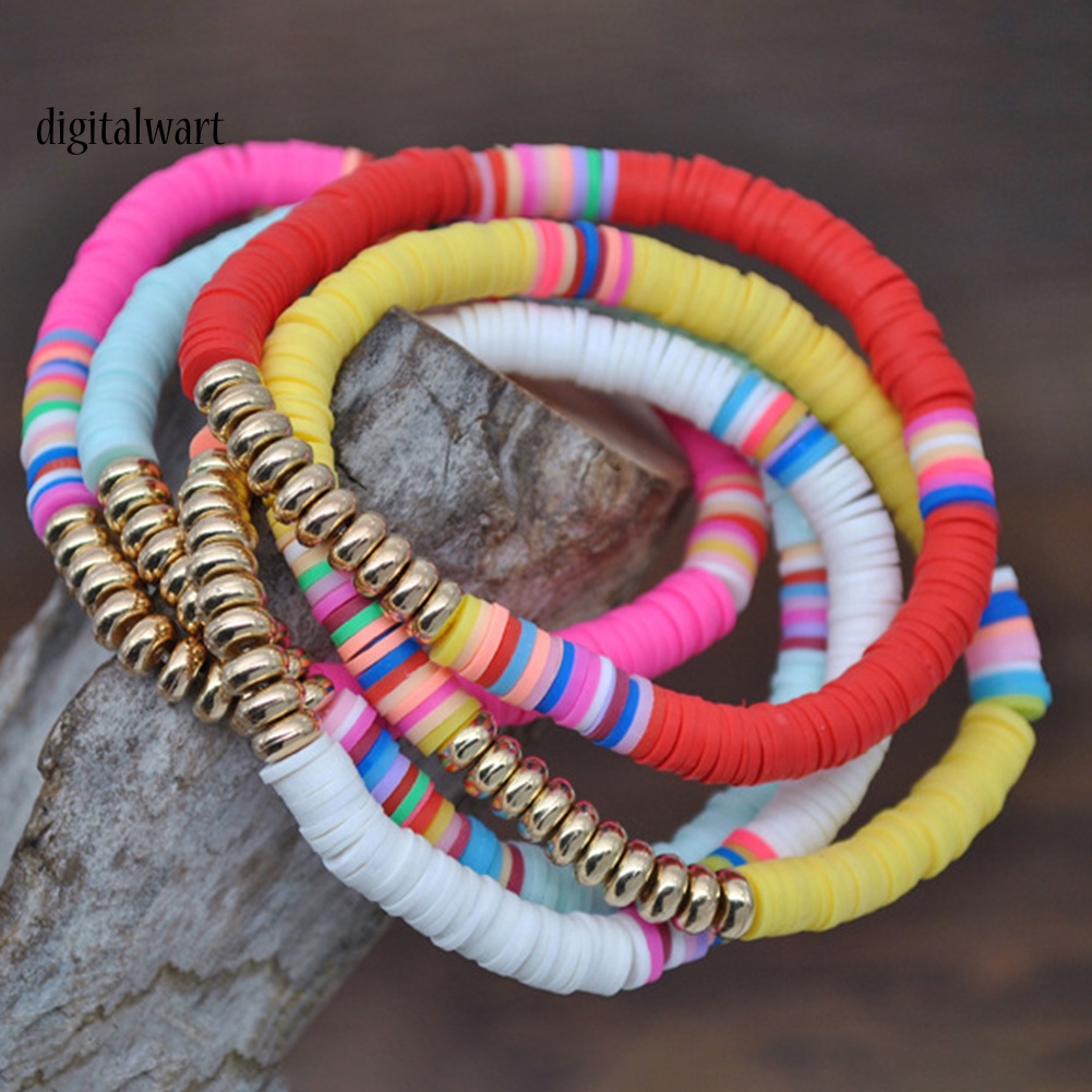 Kỹ Thuật Số| Set 5 Vòng Tay Hạt Đất Sét Polymer Màu Sắc Cầu Vồng Thời Trang Cho Nữ
