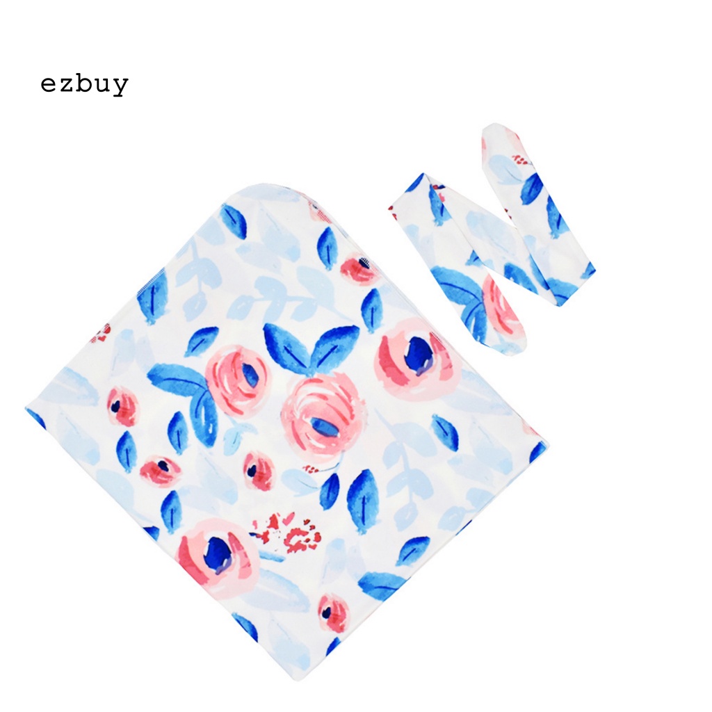 Bộ 2 Chăn Quấn Và Băng Đô In Hoa Giữ Ấm Cho Bé Sơ Sinh