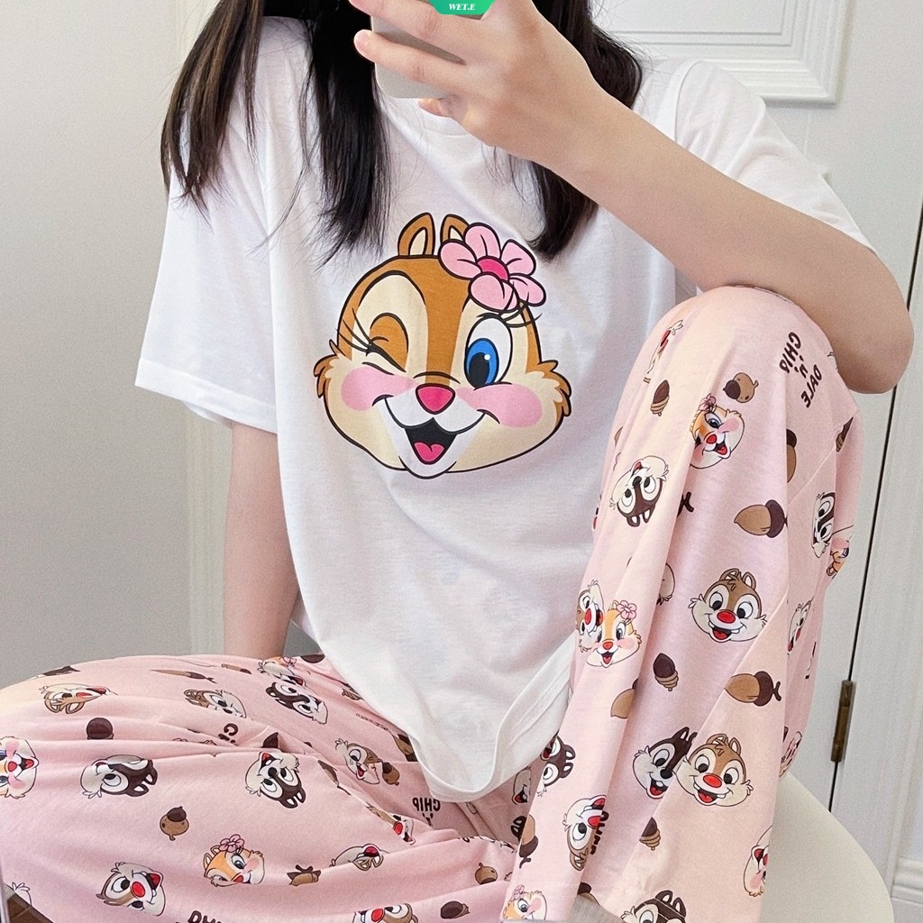 SANRIO Bộ Đồ Ngủ Tay Ngắn In Hoạt Hình Kiki Và Titi Dễ Thương Thời Trang Mùa Hè 2023 Cho Nữ