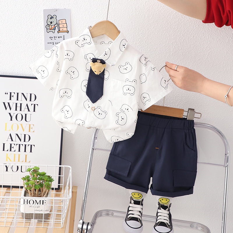 Oopsmile Bộ Áo Thun Tay Ngắn Kèm Quần Ngắn in Hình Gấu Dễ Thương Thời Trang Mùa Hè Cho Bé Sơ Sinh