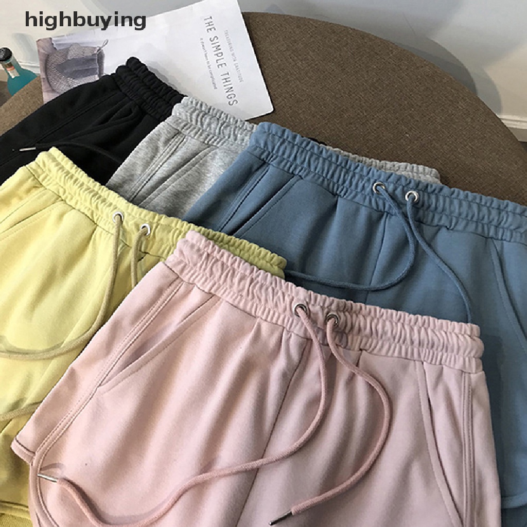 Quần Short Thể Thao Lưng Cao Dáng Rộng Co Giãn Màu Trơn Thời Trang Mùa Hè Dành Cho Nữ y2k