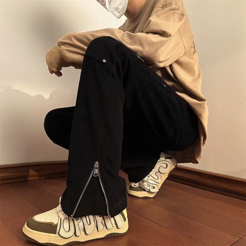 Quần Yếm Dáng Suông Rộng Xẻ Tà Có Khóa Kéo Phong Cách Hip Hop Đường Phố Cho Nam Và Nữ