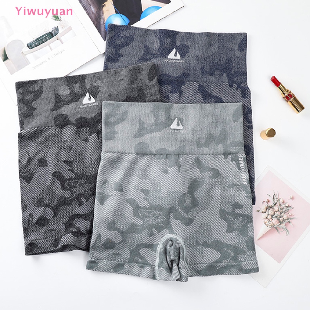 < Yiwuyuan > Quần Short Tập Yoga Lưng Cao Không Đường May Họa Tiết Rằn Ri Mới