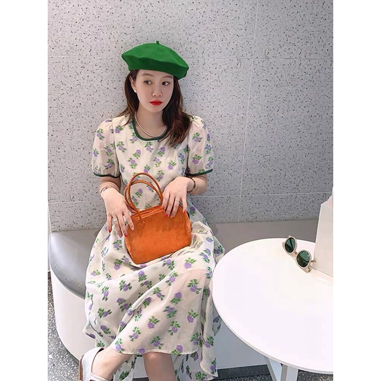 Đầm midi SUXI dáng chữ A tay ngắn in hoa thời trang mùa hè xinh xắn cho nữ