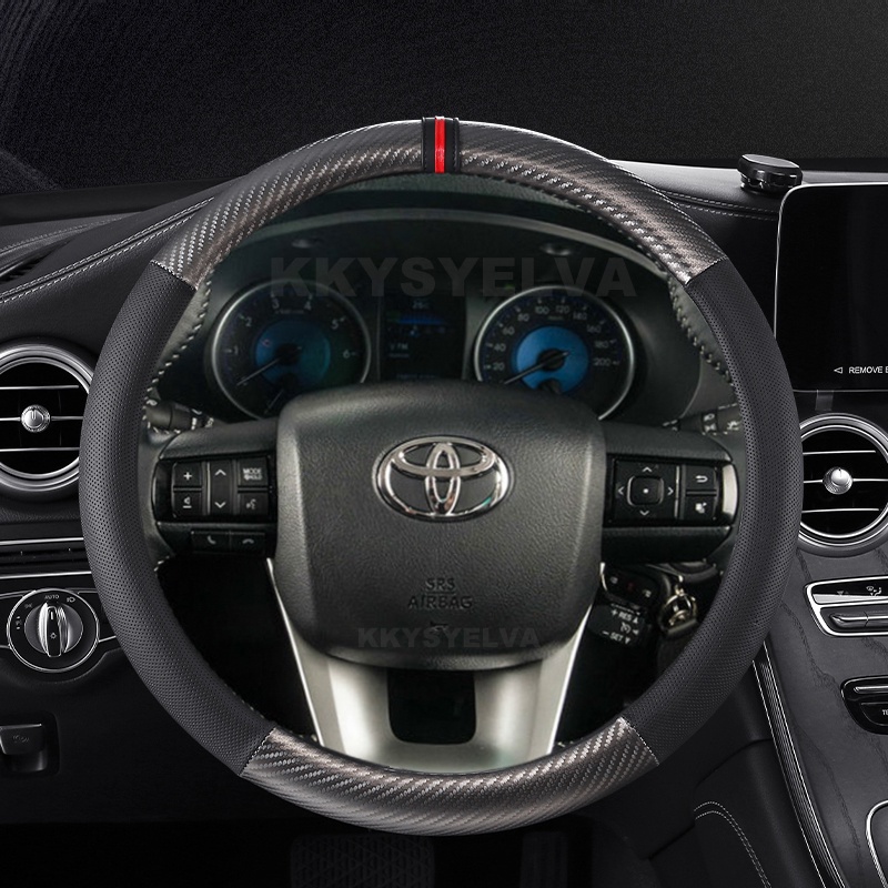 Bao Da Bọc Vô Lăng Xe Hơi Họa Tiết Sợi Carbon Cho Toyota Fortuner 2016-2019 2021 2023 Hilux 2015-2019 2020 2022