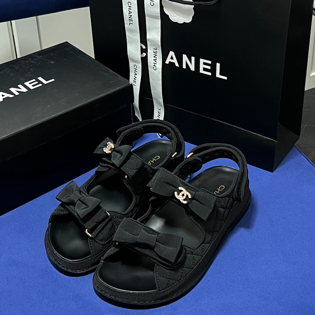 Xăng đan Đi Biển Quai Dán Đính Nơ Màu Đen Phong Cách Cổ Điển Dành Cho Nữ Size l