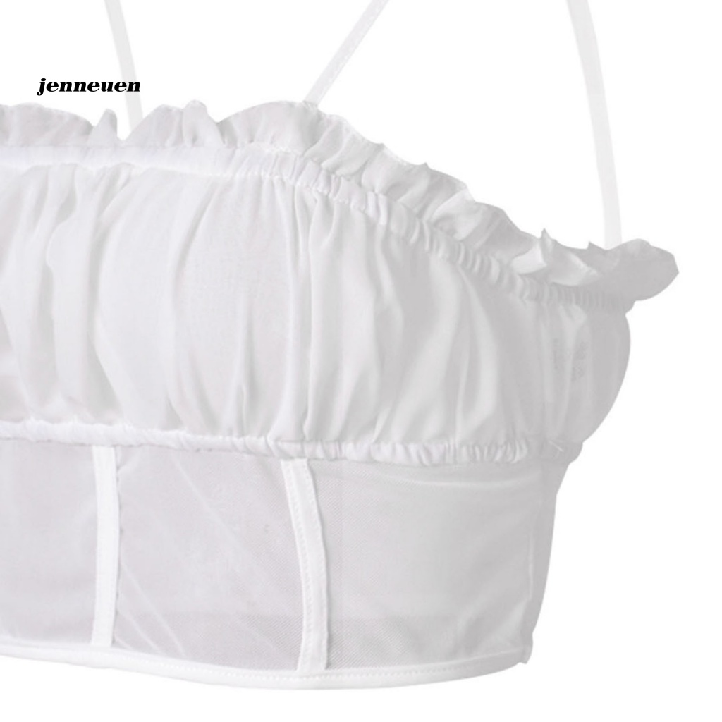 Jen Áo Croptop Lưới Hai Dây Xuyên Thấu Không Tay Xuyên Thấu Phối Bèo Cho Nữ