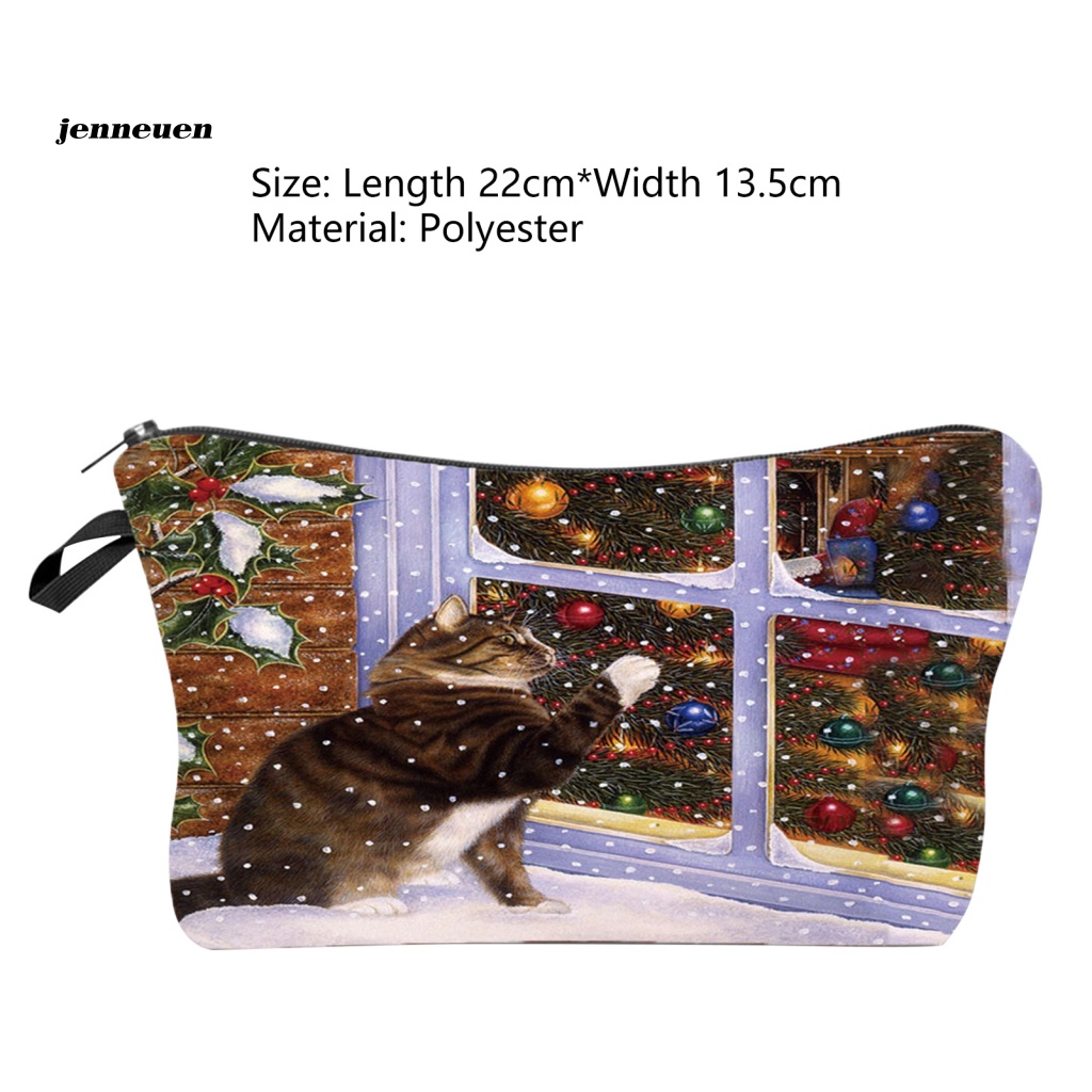 Túi Đựng Mỹ Phẩm JEN Kitty Nghệ Thuật Sức Chứa Lớn In Họa Tiết Giáng Sinh Sử Dụng Hàng Ngày