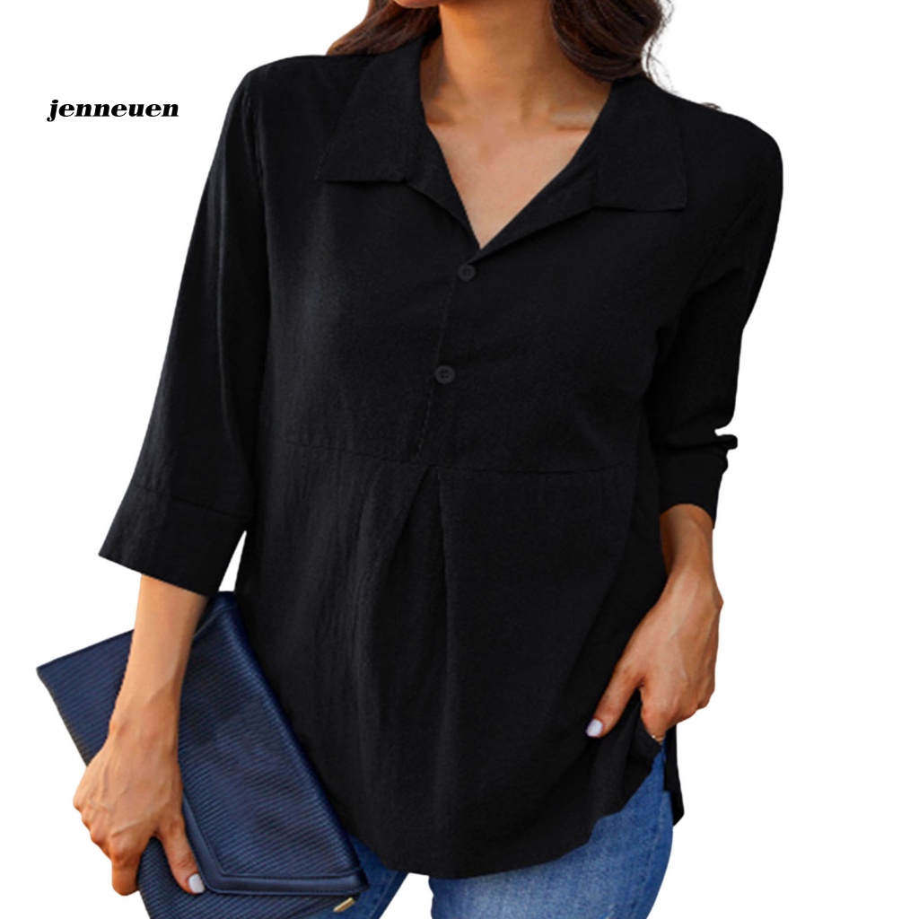 Áo Sơ Mi Tay Lửng Phối Nút Thời Trang Thu Đông Dành Cho Nữ