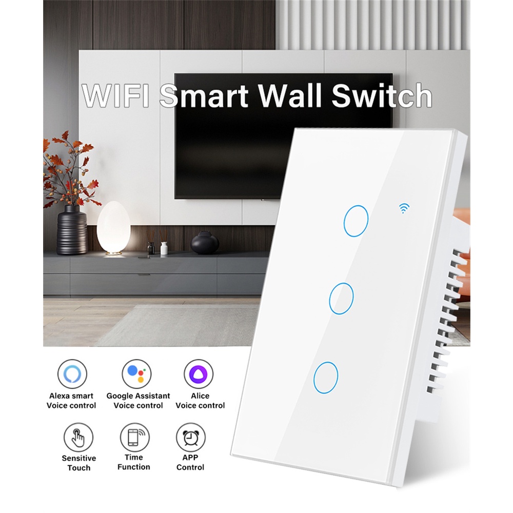 Tuya Wifi Us Tuya/cuộc sống thông minh Wifi Wall Wall (cáp trung tính) (trung tính) Điều khiển từ xa Điều khiển với Alexa Google Home Sound 【searson】