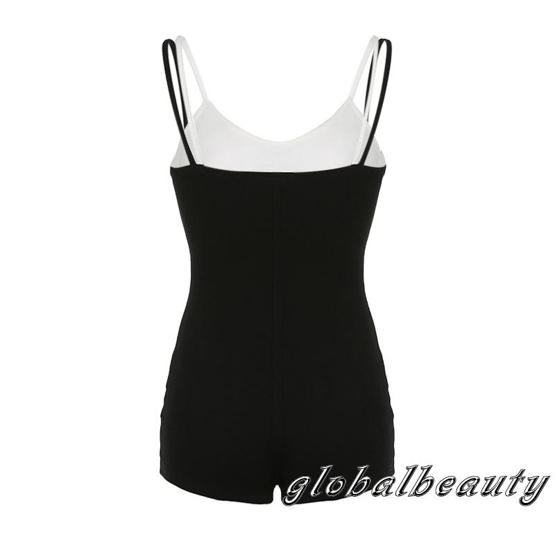 Bộ Áo Liền Quần Hai Dây Màu Sắc Tương Phản Thời Trang Mùa Hè Cho Nữ