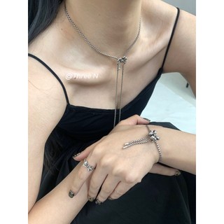 Bộ vòng cổ + vòng tay + nhẫn hình nơ cổ điển cá tính cho nữ