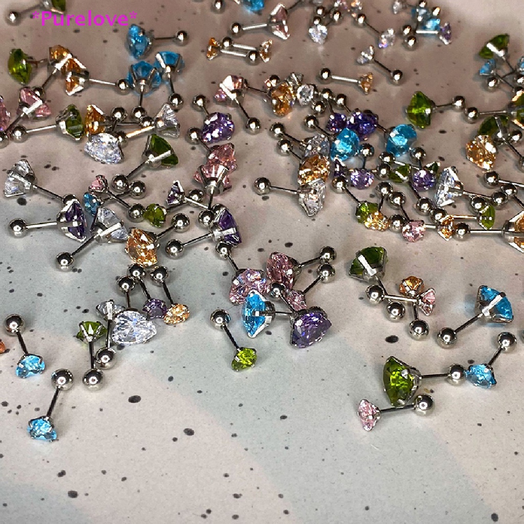 1 Khuyên Tai 5 / 8mm Hình Trái Tim Đính Đá Zircon Thời Trang Cho Nữ Mới