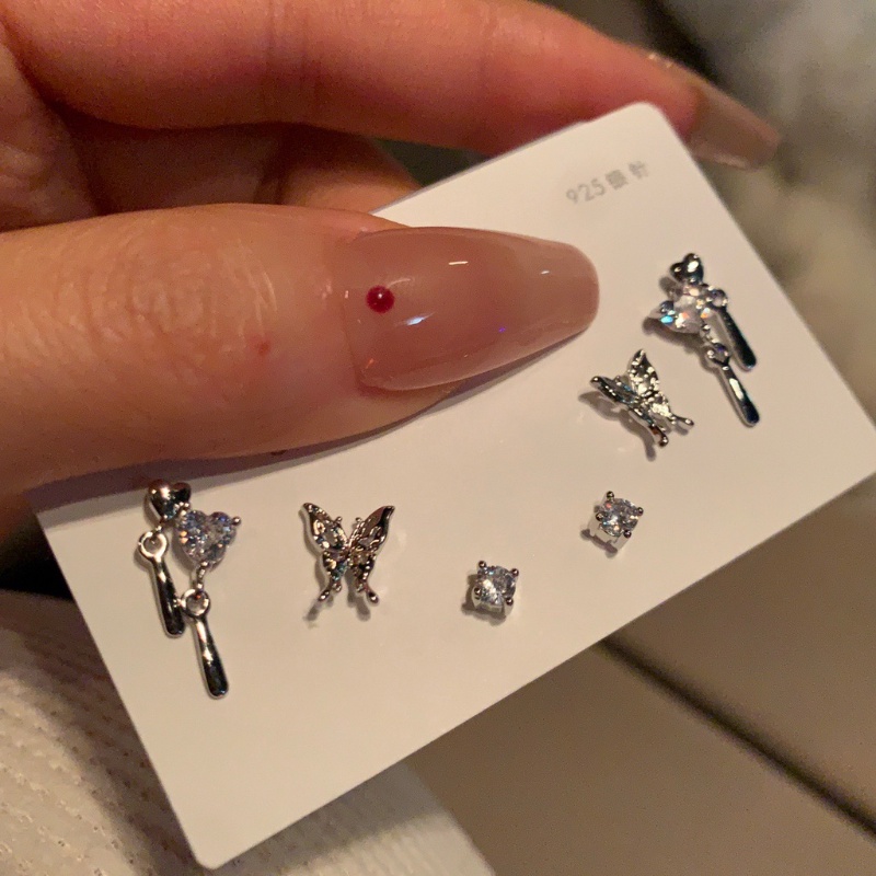 Set 6 Bông Tai Mạ Bạc Hình Bướm Chất Lượng Cao